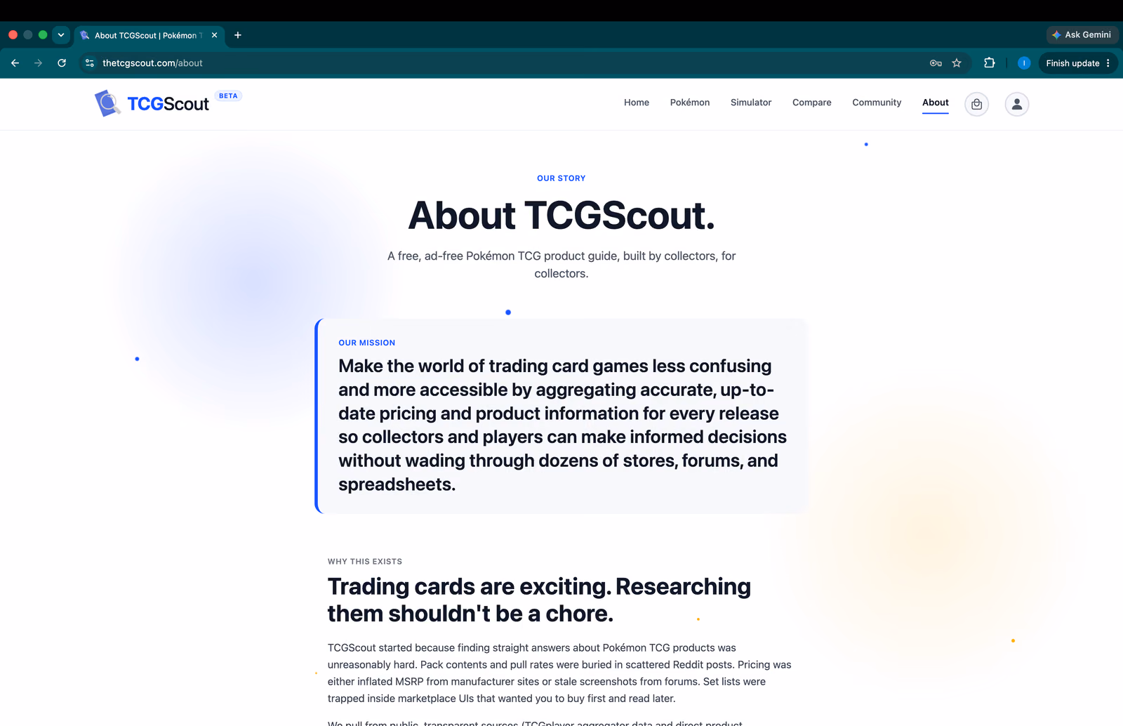 TCGScout about page screenshot