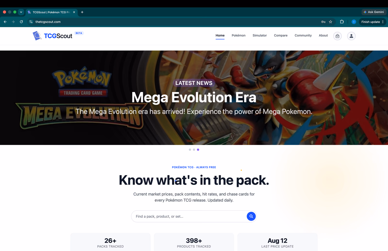 TCGScout homepage screenshot